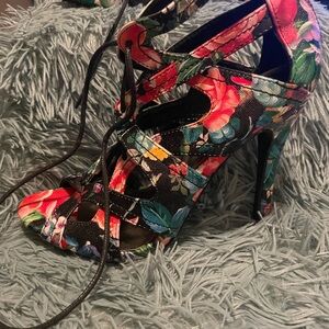 Floral Lace-Up Women's Heels